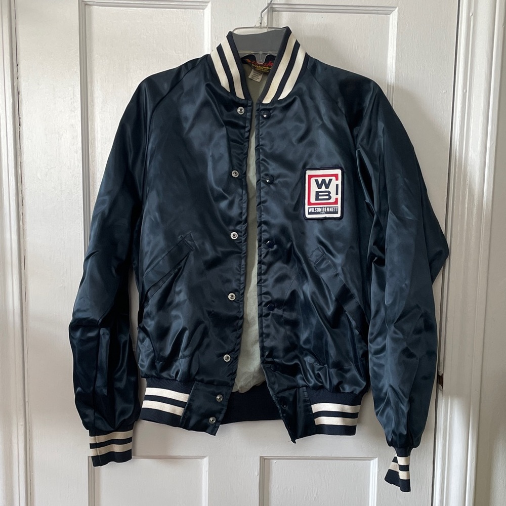 Vintage Bomber Jacket Shiny Navy Blue 1980s Pla-Jac by Dunbrooke GREAT CONDITION